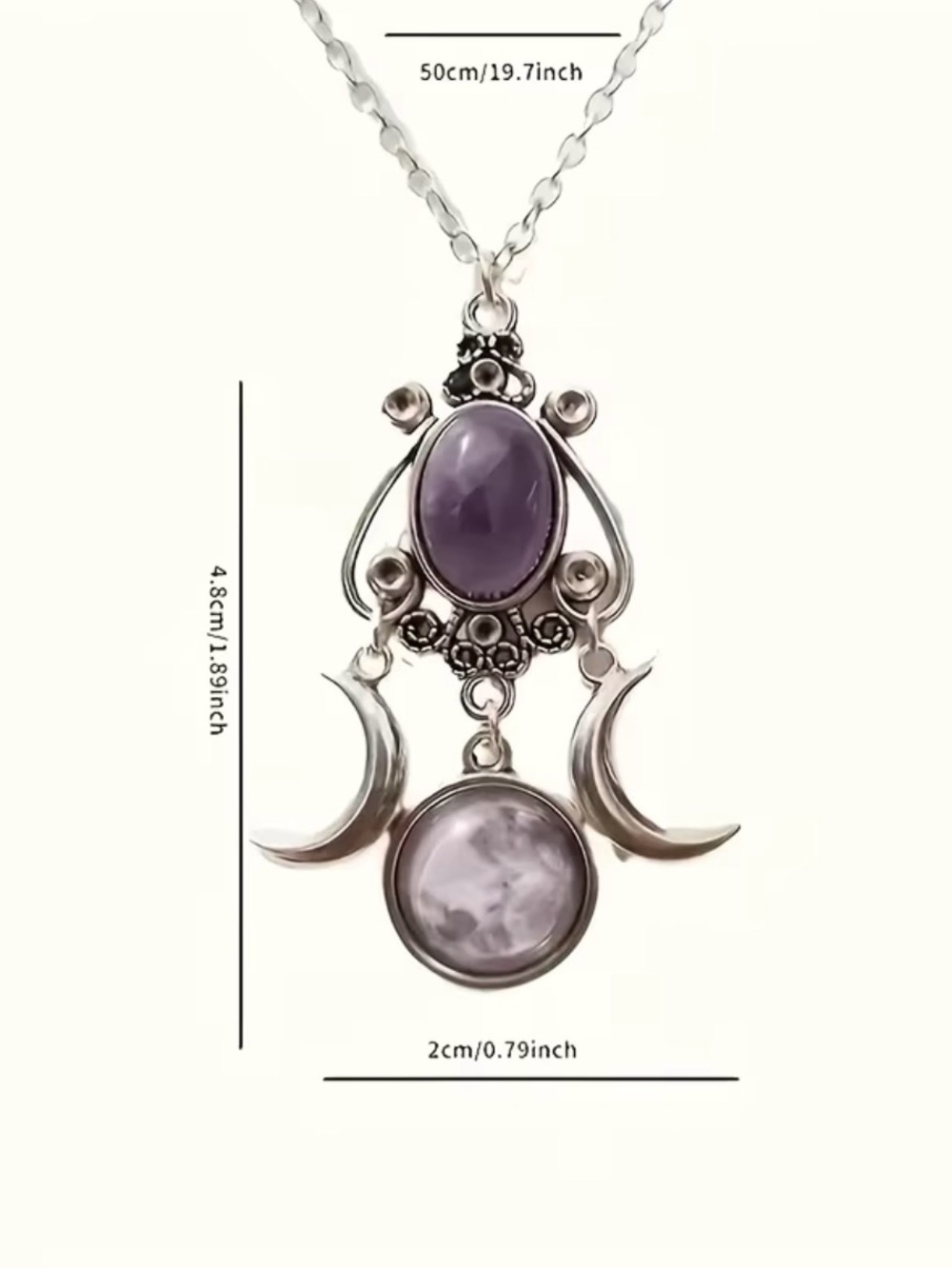 ⭐️ Silvertone Black Stone Crescent Pendant Necklace - Picture 2 of 2